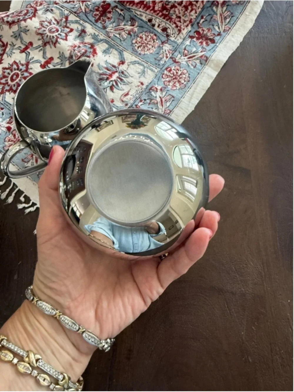 Bredemeijer Bella Crome outside stainless Steele inside. 6 pieces modern, atomic